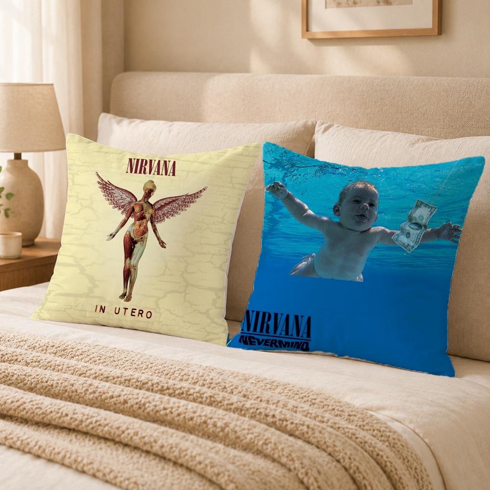 Band N-NirvanaS Cushion Cover Double-Sided Printed Pillow Cover Hypoallergenic Dust-Mite Proof