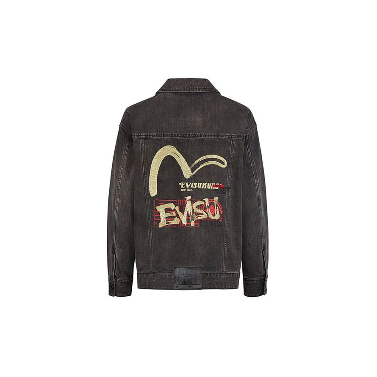 Evisu Hand-Brushed Seagull Embroidered Denim Jacket Women Jackets Black 2EAGNW0DJ247OS