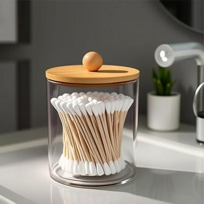 Bambusdeckel Wattestäbchen- & Zahnseidehalter - Badezimmer-Set Organizer für Wattestäbchen, Zahnseide & Make-up-Pads