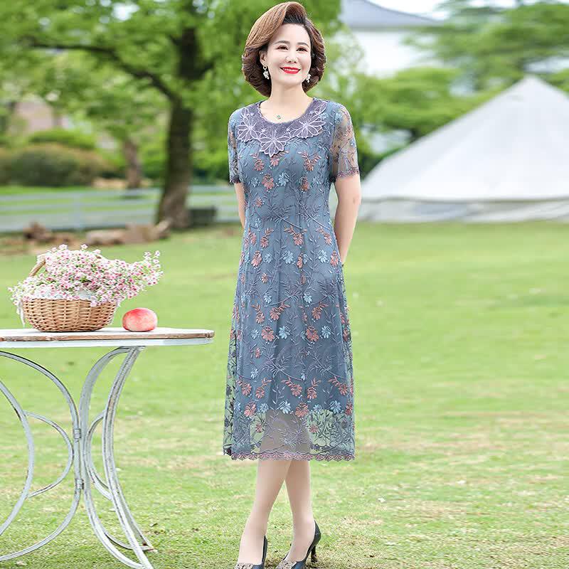 Yalu Plus Size Floral Dress for Mid-Aged Women XL серый