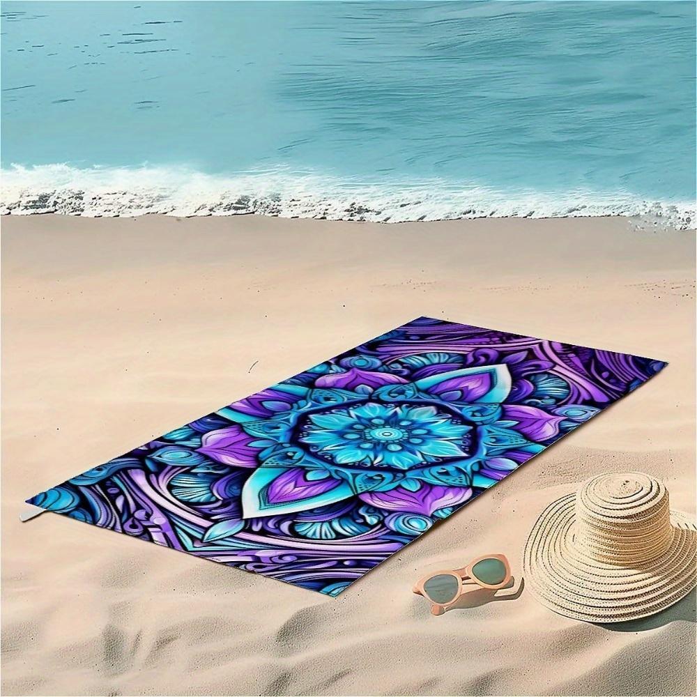 1pc Vibrant Mandala Beach Towel - Quick-Dry, Absorbent Microfiber with Intricate Blue & Purple Design, Perfect for Summer Fun