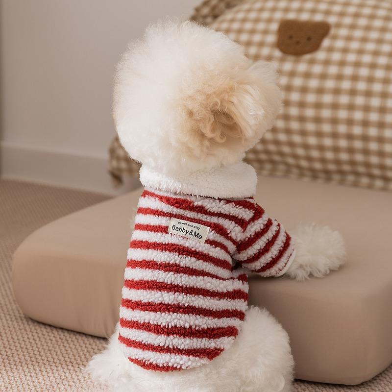 Popular Striped Dog Clothes Polar Fleece Pet Sweatshirt Winter Warmth Teddy Two-legged Clothing with Traction Buckle