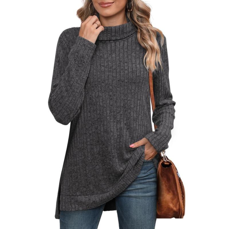 Damenbluse für Frühling und Herbst, Stehkragen, Latzseite, geteilt, einfarbig, langärmelig