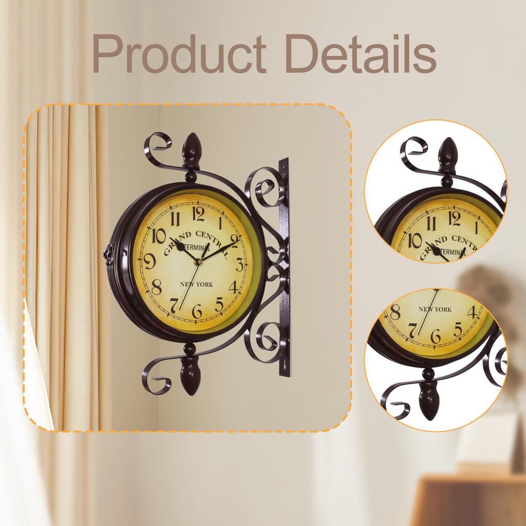 Round Chandelier Clock with Scroll Wall Side Mount Home Decor Wall Clock