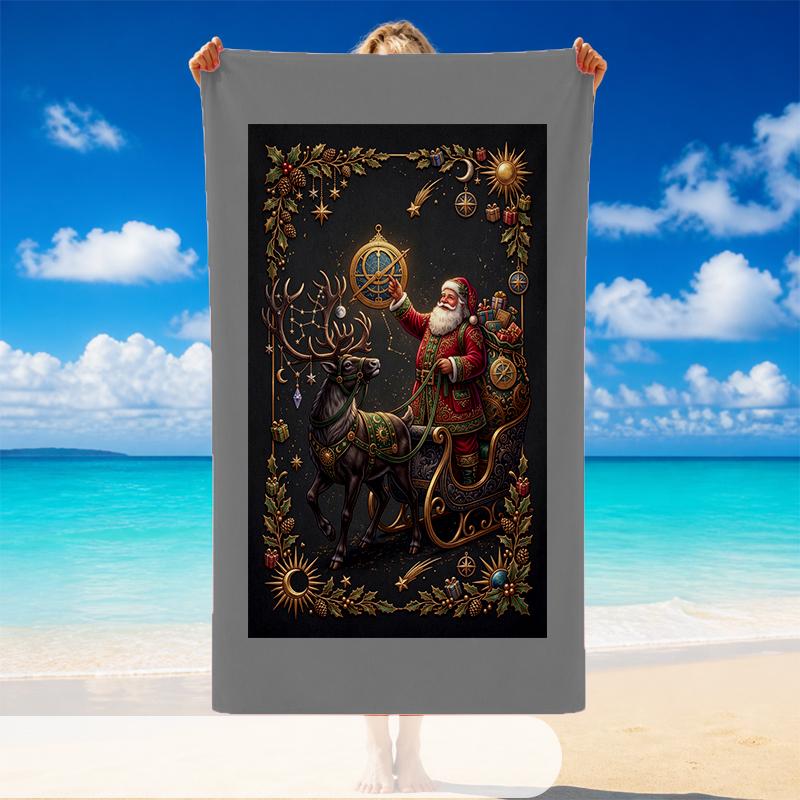 Christmas Printed Beach Towel Soft Quick Dry For Indoor Outdoor Home Use Holiday Gift