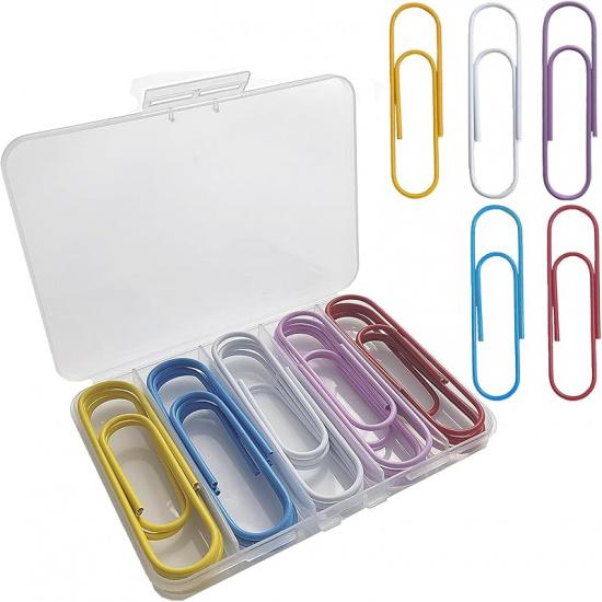200 Pcs Medium 33 mm/1.3Inch Size Colored Paper Clip with Plastic Box Coated Metal PaperClips Office for School and Personal Use