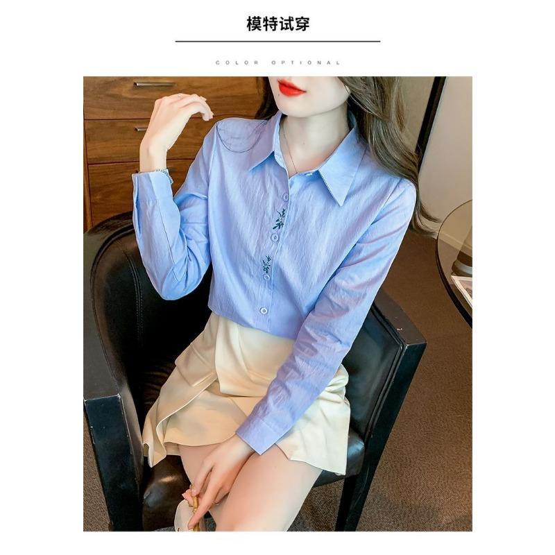 Women Casual Long Sleeve Polyester Shirt With Embroidery