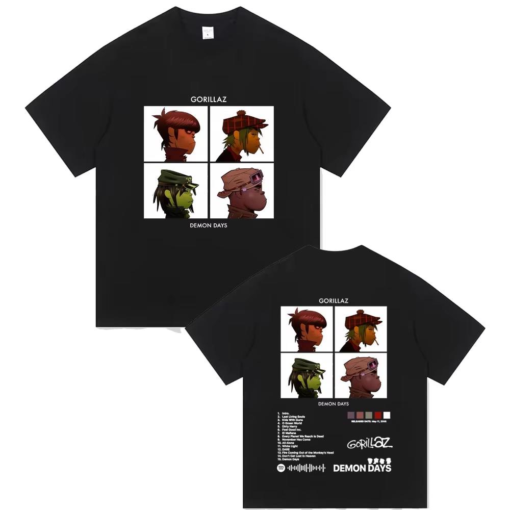 Rock Band Gorillaz Album Merch Printed T Shirts Men's Women Hip Hop Fashion Oversized Streetwear Male Soft Cotton T-shirt Tops