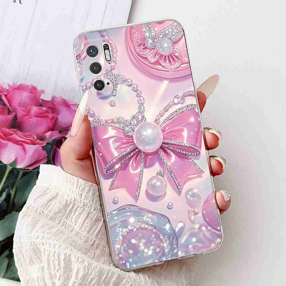 For Redmi Note 10 5G Case Fashion Rose Bow Soft Silicone TPU Back Cover For Xiaomi POCO M3 Pro 5G 6.5" Shockproof Phone Cases
