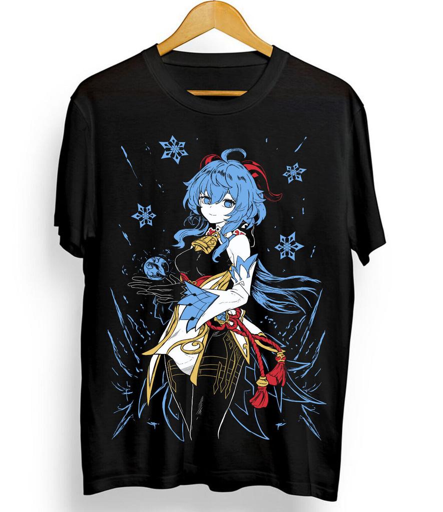 Ganyu Genshin Impact T-shirt Anime Girl Kawaii Black Shirt Short Sleeve All Size