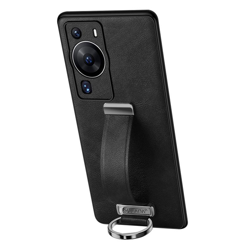 SULADA Fashion Series for Huawei P60 Pro Crazy Horse Texture Back Cover Retractable Strap Kickstand Leather Coated PC+TPU Phone Case