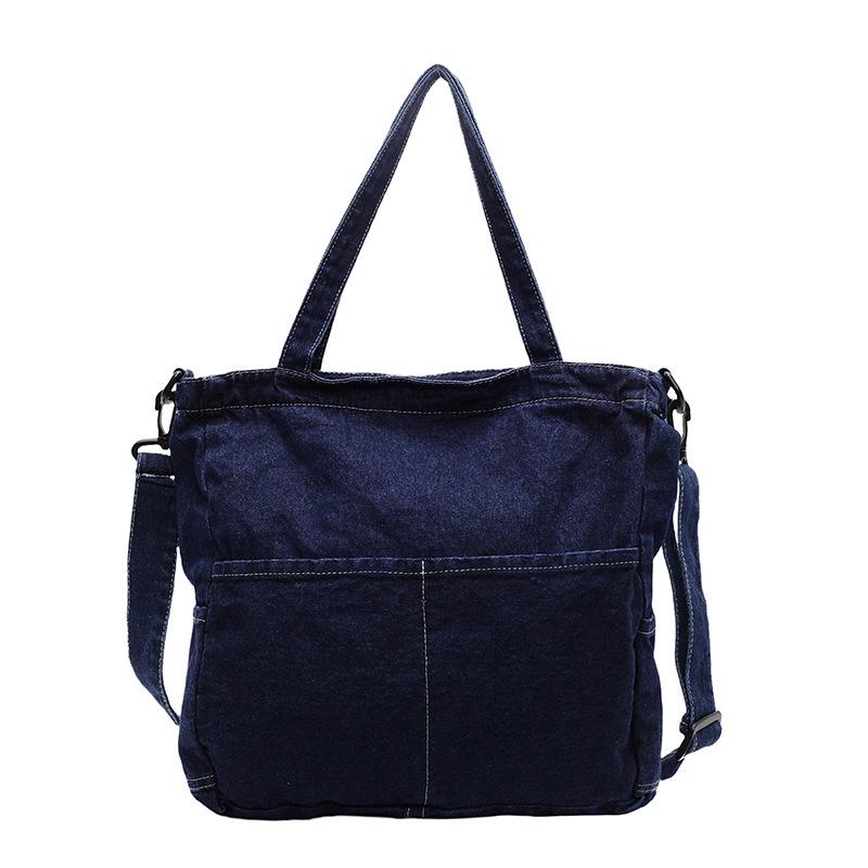 Casual versatile denim handheld cloth bag women's simple texture Korean version shoulder bag large capacity fashion commuter messenger bag