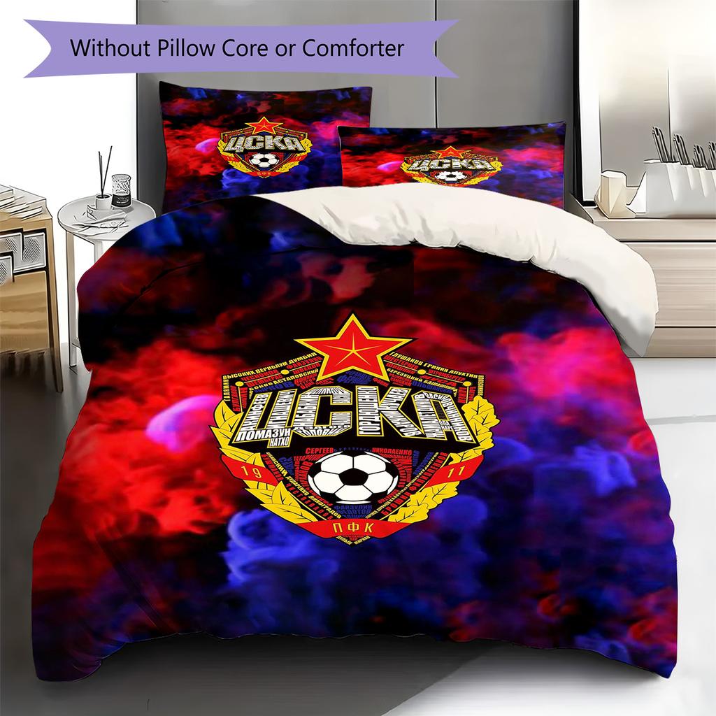 CSKA Moscow Logo Pattern Bedding Set Quilt Cover Pillowcase Home Decor Gift (1 * Duvet Cover + 2 * Pillowcase, Without Core)