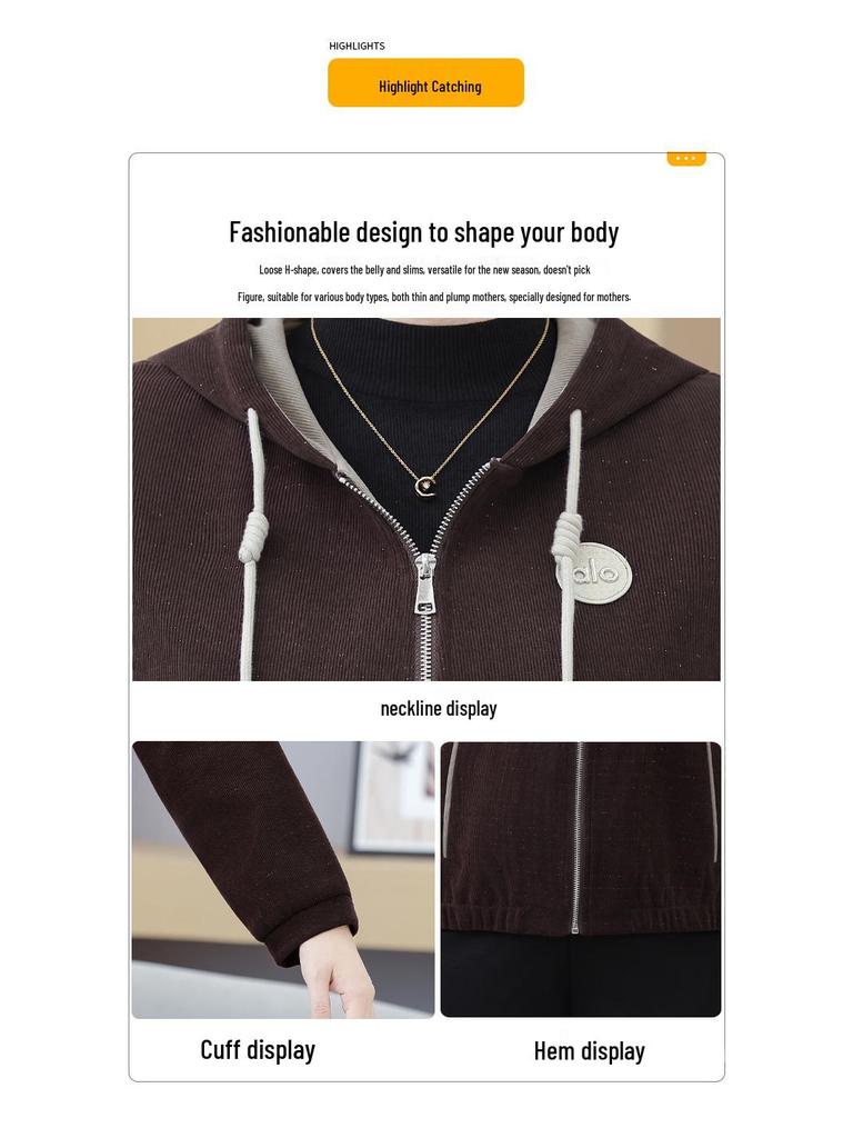 2025 Stilvoller Windbreaker mit Kapuze für Mütter: Herbstmantel in lockerer Passform und Übergröße mit Prints für Frauen mittleren und höheren Alters