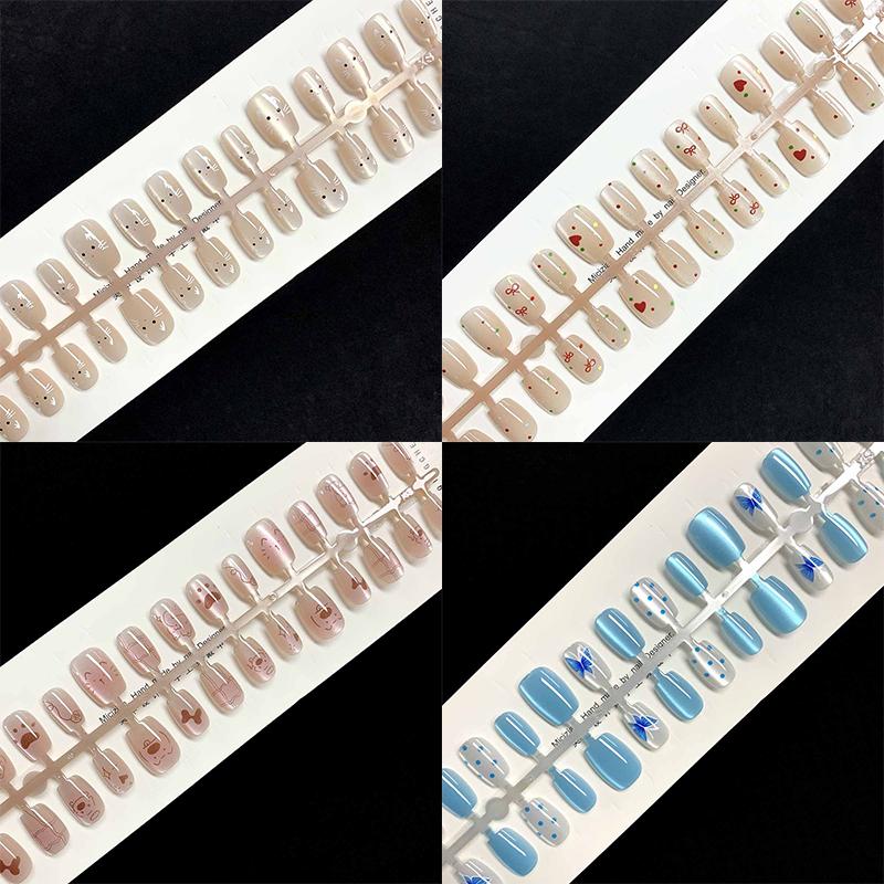 30Pcs Different Size Short Press On Nails Cat Eyes Pure Ballerina Decoration Wearable False Nails Full Cover Nail Tips Art