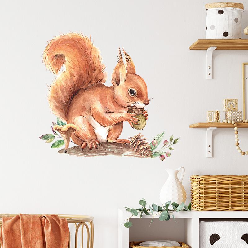 Cartoon Cute Squirrel with Pinecone Wall Sticker for Kids Room Kindergarten Home Decor Self-Adhesive Removable Decal