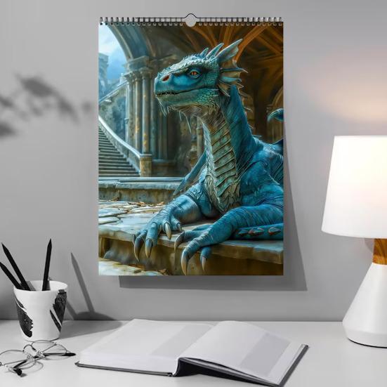 2026 Drachen Wandkalender Jan. 2026 - Dez.. 2026 12-Monats-Planer mit Fantasy-Illustrationen für das Home Office