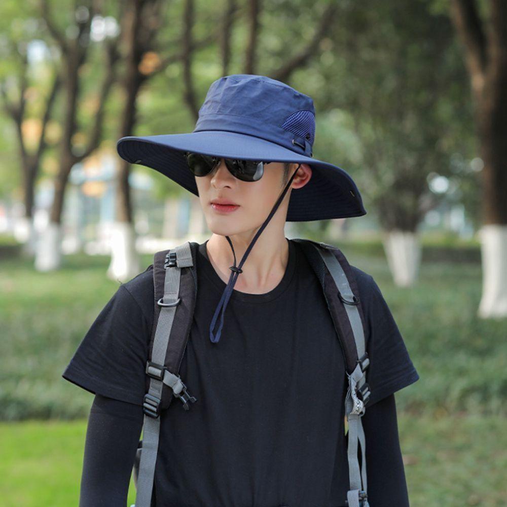Summer Foldable Large Brim Sun Hat Polyester Breathable Fishing Hat Shade Cap Solid Color UV Protection Hat Hiking