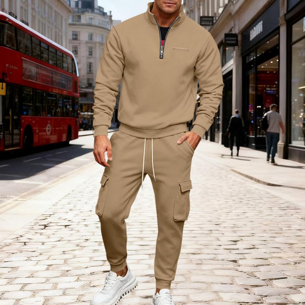 Sudadera de Invierno para Hombre con Cremallera y Múltiples Bolsillos, Conjunto de 2 Piezas, Pantalón de Chándal Personalizado