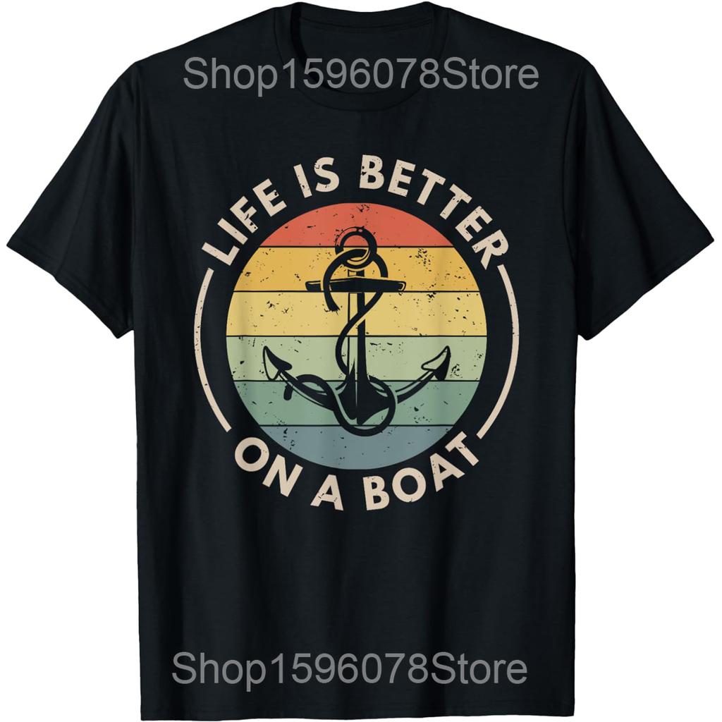 I Love Dog Boat Three People Captain Boater Boating T Shirts Men Cotton Humor Streetwear Tee Short Sleeve Unisex Loose Clothing