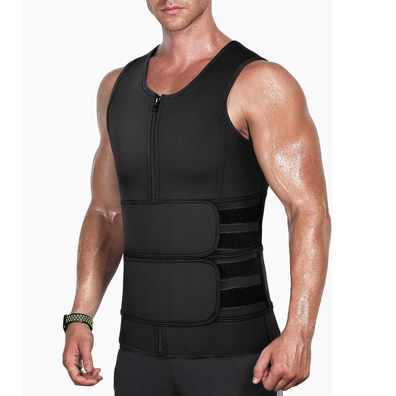 Männer Zipper Sauna Anzug Taille Trainer Weste Schweiß Body Shaper Mit Trimmer Gürtel Workout Shirts Bauch-steuer Tank Top Abnehmen shapewear