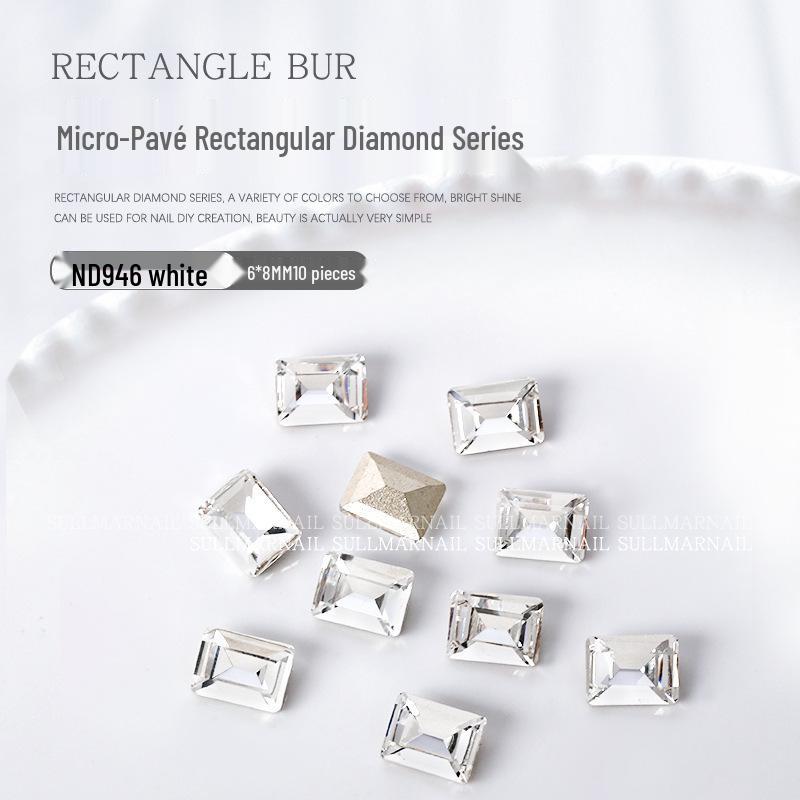 

10-Piece Nail Art Set: Rectangular & Diamond Sugar Cube Drills with Micro Pointed Bottoms, Transparent.
