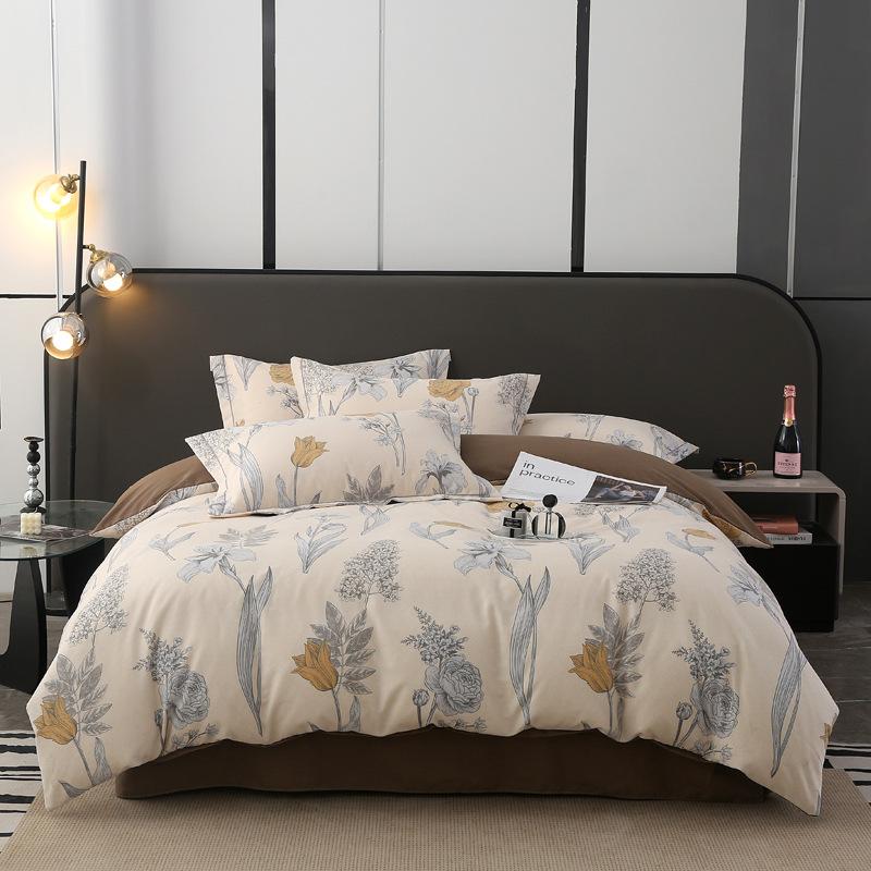 Thick Autumn Winter All Cotton Flannel 4 Piece Bed Sheet Set Home Use Pure Cotton Duvet Cover Fitted Sheet Pillowcases For Students Dormitory