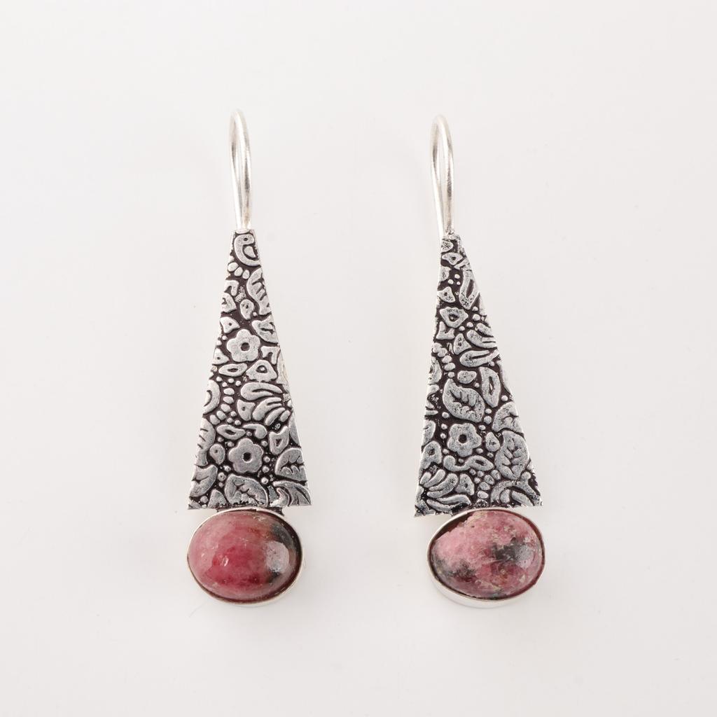 Natürlicher schwarzer Rhodonit Edelstein 925 Sterlingsilber Handgefertigte Ohrringe 1,9" EE-165-25