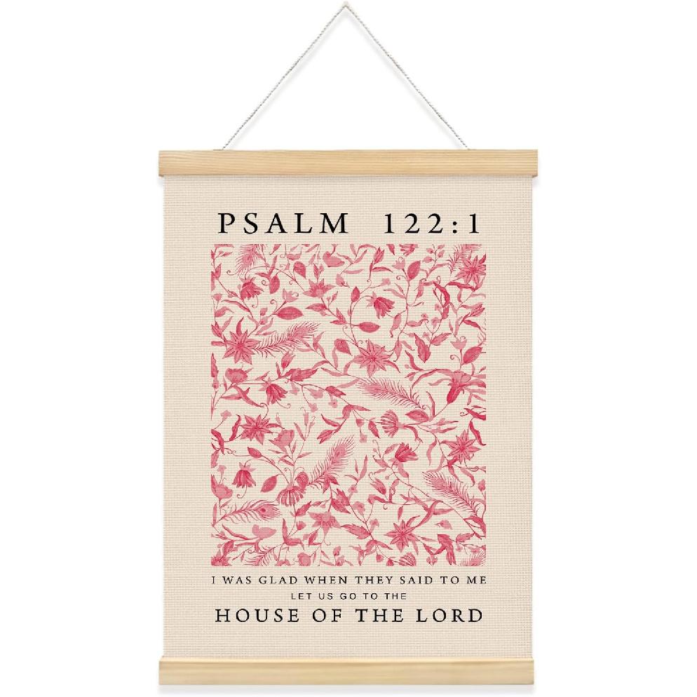 QROZIAR Christian Bible Verse Wall Decor Canvas Posters, God Is Within Her Wall Decor with Wooden Frames, Christian Gifts for Women, Coquette Pink розовый