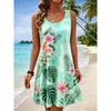 Women's Round Neck Sleeveless Watercolor Lotus Print Casual A-Line Mini Dress, Beach Tank Dresses for Spring & Summer
