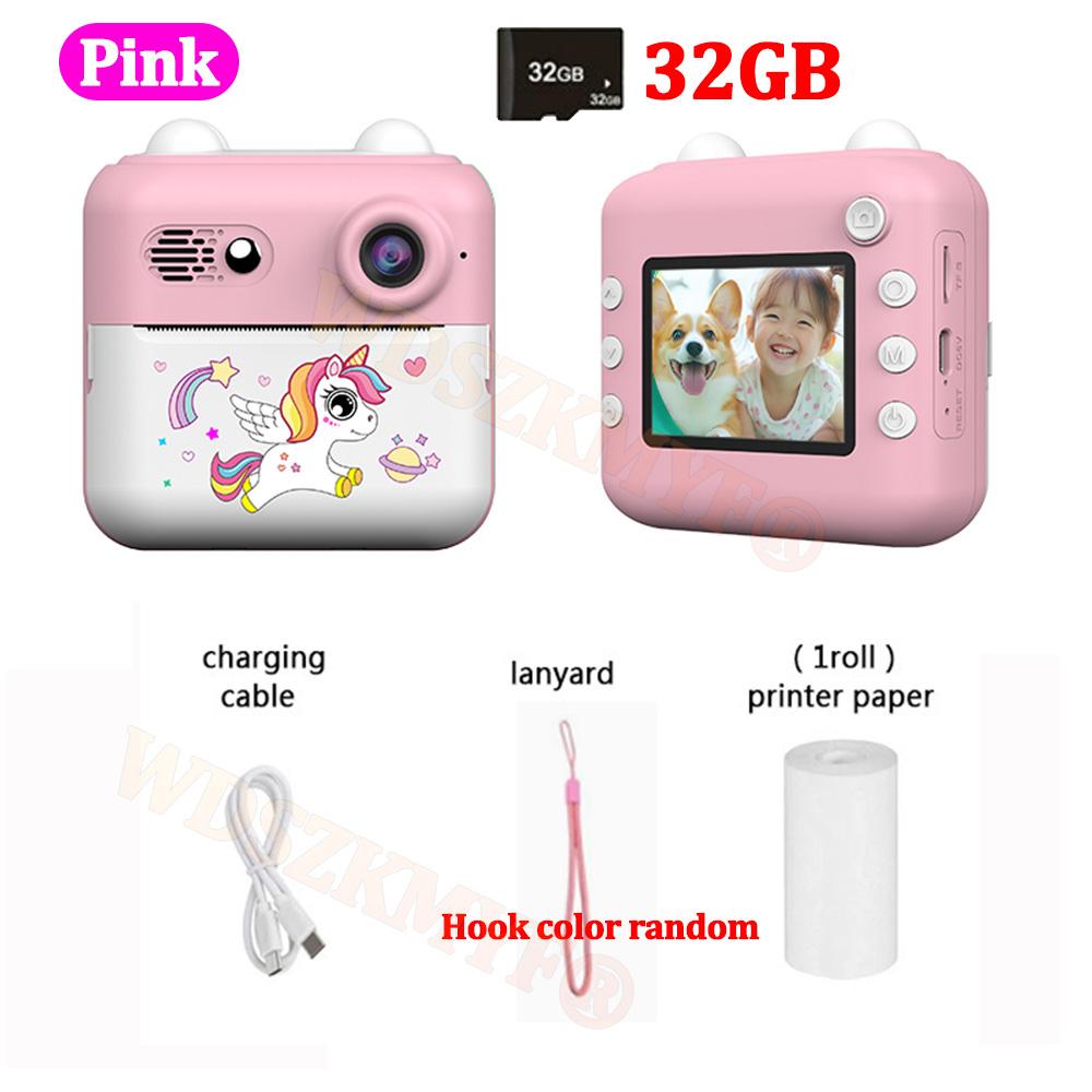Digital Children Camera Photography Instant Print Photo 1080P Unicorn HD Video Recorder Mini Thermal Printer Birthday Gifts