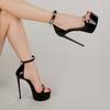 Black Women's Sandals Shoes Summer 2025 Sexy Platform Super 16cm High Heels Ankle Strap Dance Fetish Shoes Ladies Big Size