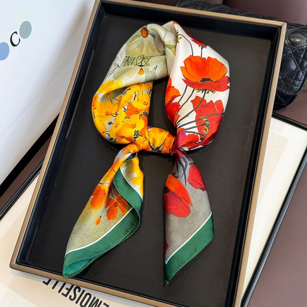 Fashion 100% Nature Real Silk Square Scarf Women Female Foualrd Neckerchief Summer Beach Scarves Shawl Bandana Hijab Pashmina