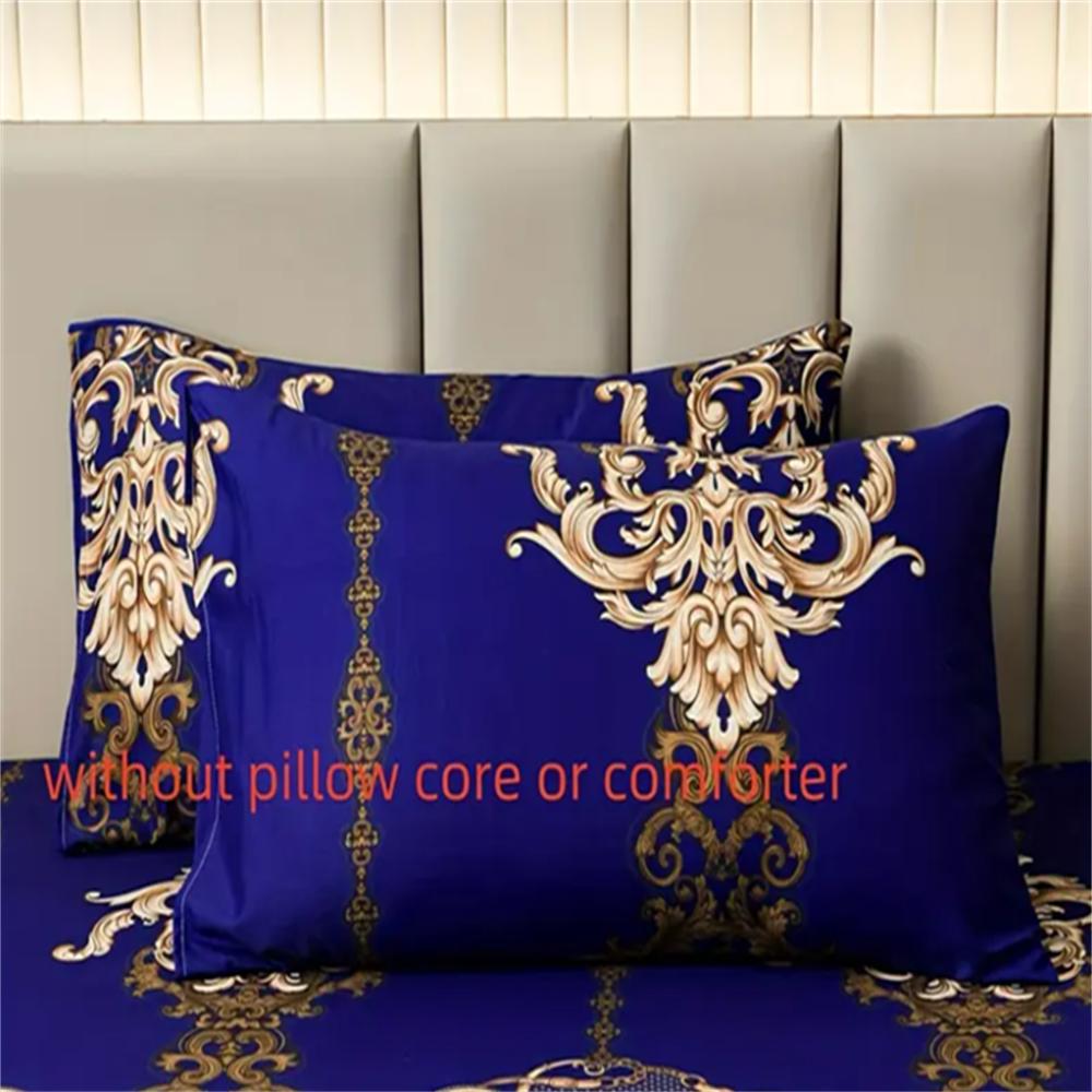 Luksuriøst marineblått moderne stil digitalt trykt sengetrekk i bomullsstoff sengetøysett dynetrekk putevar hjemmetekstil