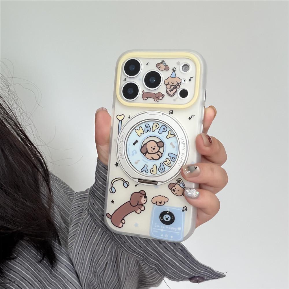 

INS Style Cartoon Sausage Dog Rotating Stand Phone Case for iPhone 15/16PM/17Pro - Drop-Proof Design iPhone 16Pro