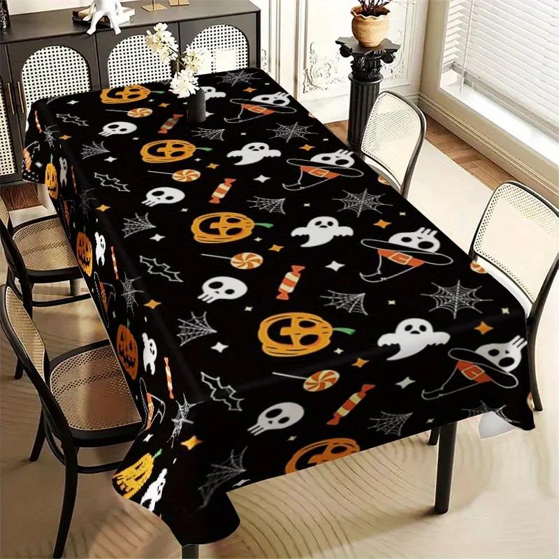 1Pc Halloween Style Tablecloth Black Ghost Pumpkin Skull Spider Web Print Table Cover For Party Dining Home Decoration
