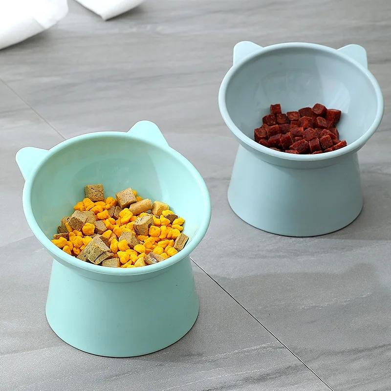 Elevated Tilted Cat Bowl, Raised Cat Ear Food Water Feeder, Neck Protection Pet Dish, Non-Slip High Foot Bowl