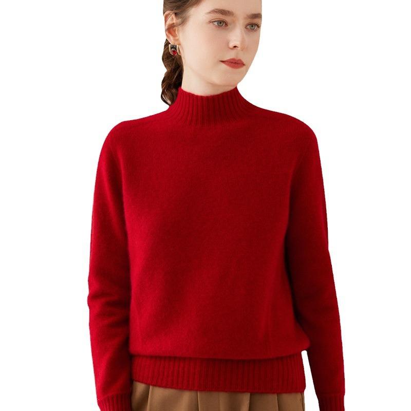 One-line Ready-to-wear Half-turtleneck Cashmere Sweater for Women In Autumn and Winter Soft Warmth Thickened Sweater Loose and Comfortable Base Shirt