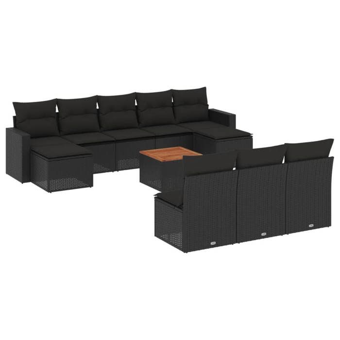 VidaXL Garden Lounge Set 11 Pcs with Cushions Black Braided Resin 3224326