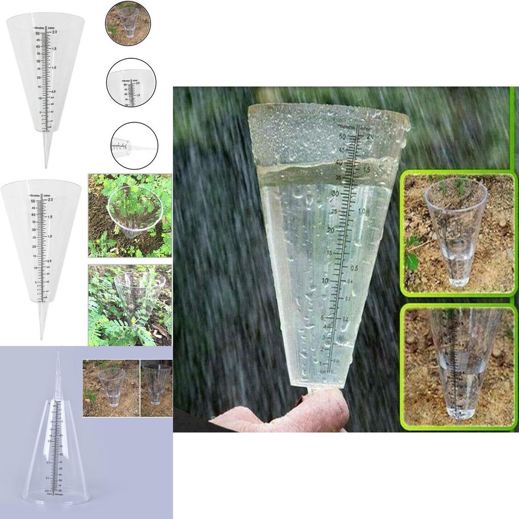 Conical Ground Insert Rain Gauge Transparent White Color Outdoor Gardening Tool