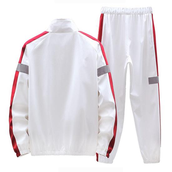 2Pcs/Set Men Sportswear Set Patchwork Color Stand Collar Long Sleeve Zipper Placket Jacket Elastic Waistband Drawstring