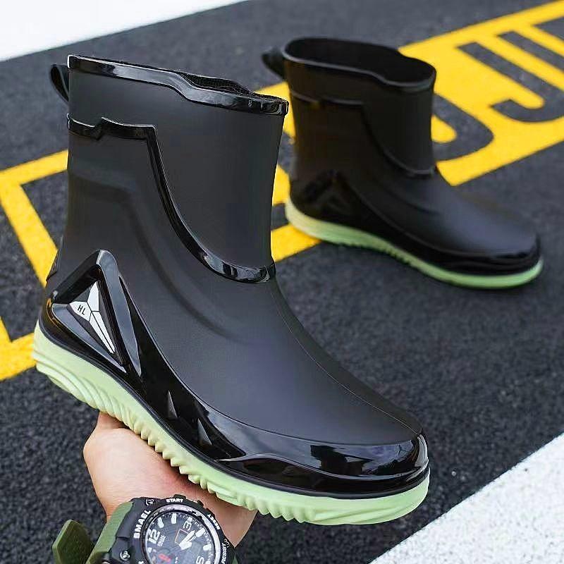 Fashion short tube thickened waterproof shoes men's rain shoes low-top warm work non-slip rain boots men