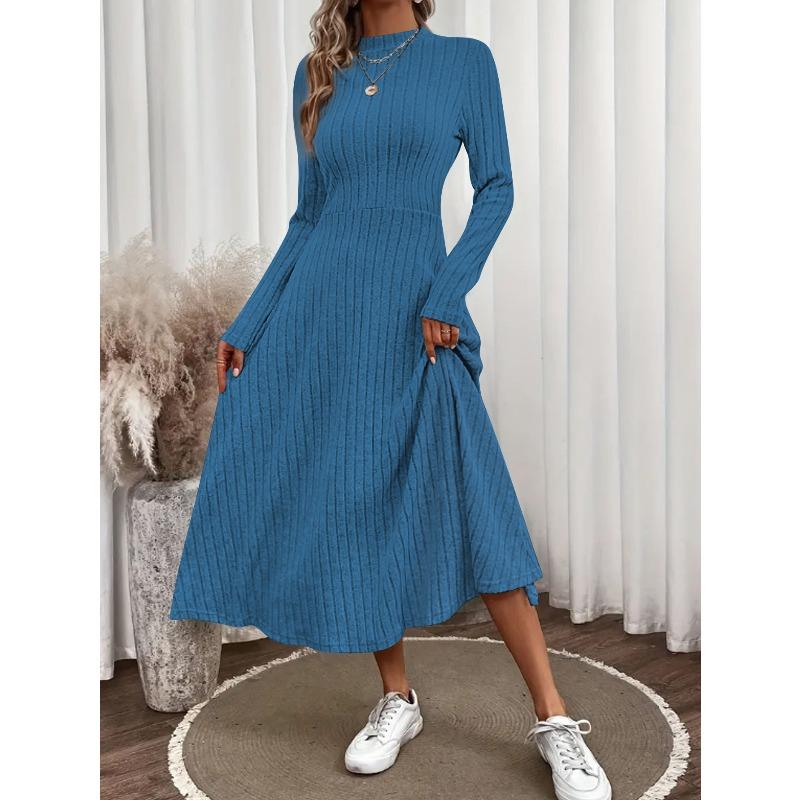 

JPNTKY Fashion Autumn Winter Solid Color Print Long Sleeve O-Neck Casual Dresses International design XXL