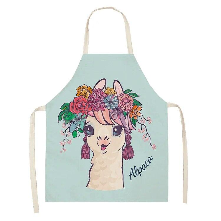 Avental de algodão e linho da série Cute Alpaca Avental de cozinha Babador para cozinhar e assar em casa Ferramenta de limpeza e antiincrustante