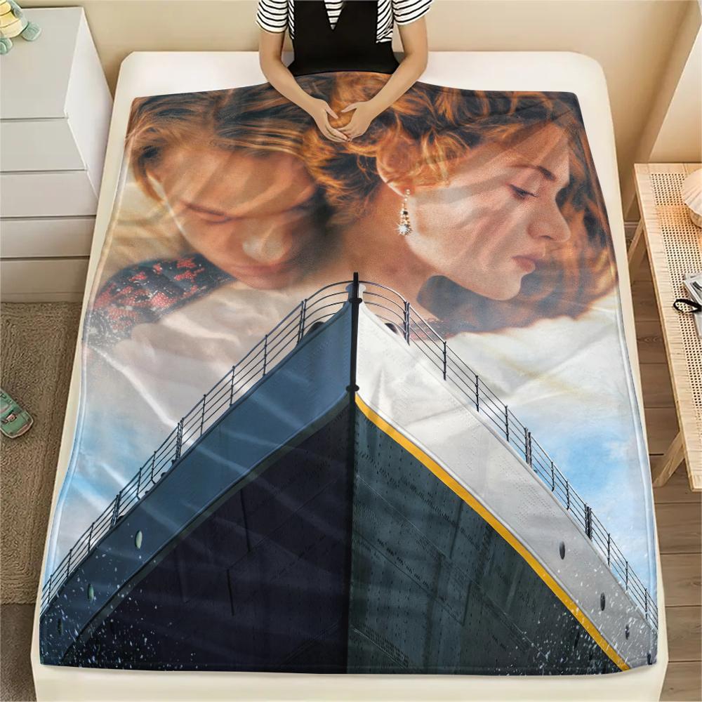1PC Titanic Print Flannel Blanket, High quality All Seasons, Home Decor, Warmth and Comfort, Perfect for Christmas Gifts