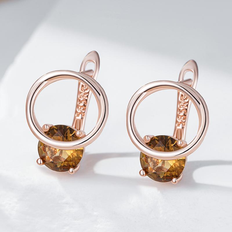 Shiny Brown Natural Zircon English Earrings For Women Luxury Rose Gold Color Party Accessories Daily Fine Jewelry