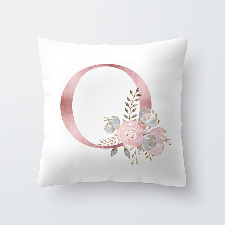 Pink Letter Decorative Floral Pillow Gold Alphabet Cushion for Sofa Polyester Pillowcase Decoration Salon
