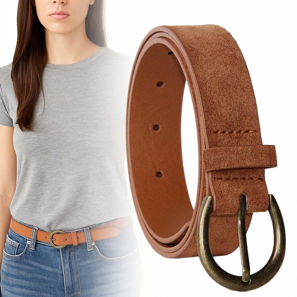 Luxury Design Suede Leather Belt Pin Buckle Waistband Fashion Business Waist Belt  For Women