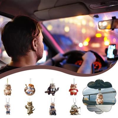 New Car Interior Pendant 2D Acrylic Big Belly Business Keys Suit Suitable Cat For Car Rearview P5Q7