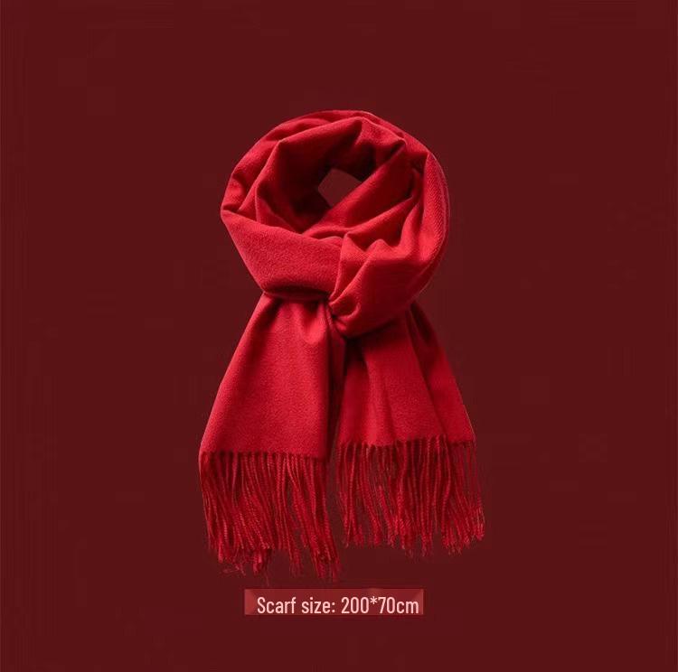 Unisex Korean Style Christmas Red Faux Cashmere Knitted Scarf & Neck Warmer